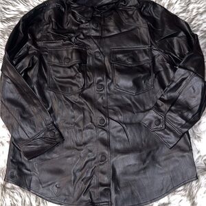 Zara Black Faux Leather Button-Up Jacket